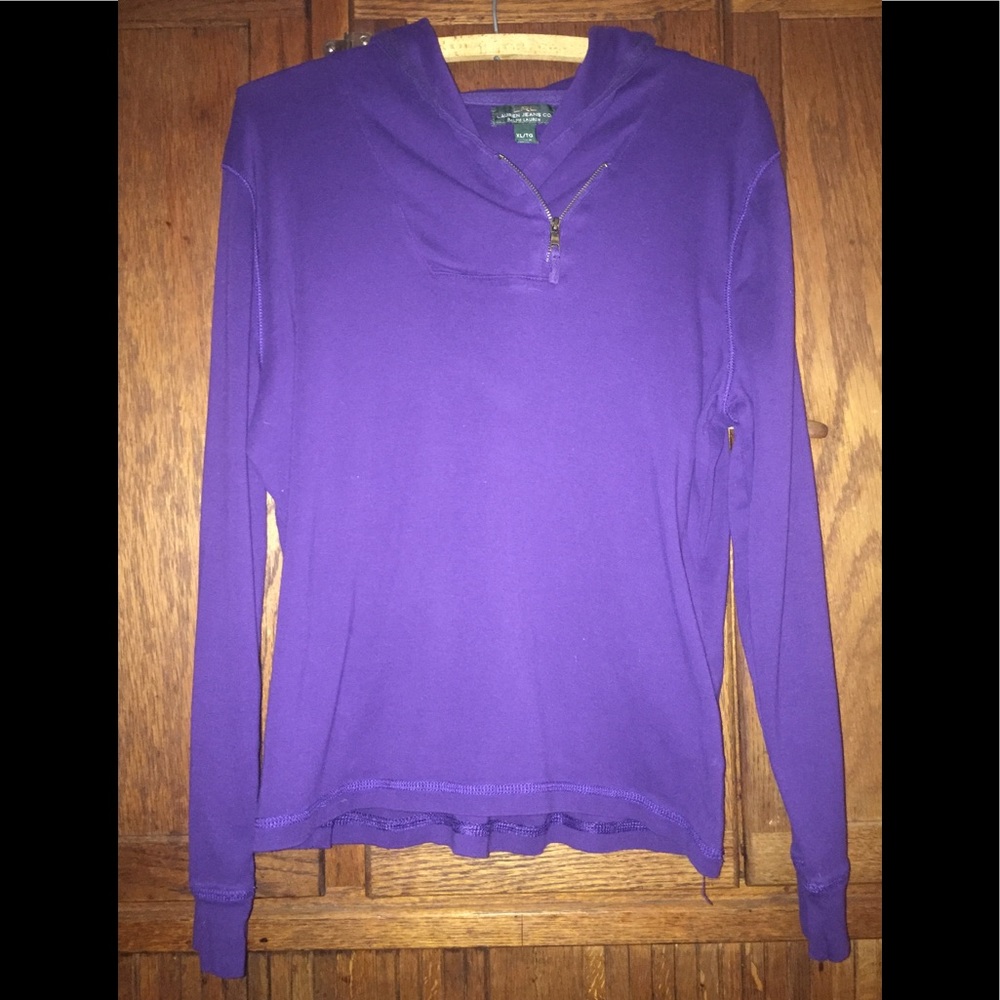 LAUREN JEANS CO. RALPH LAUREN PURPLE COWL NECK ZIP